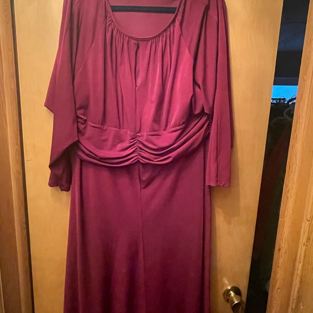 Plus size London Times Rich Burgundy Long Sleeve Dress